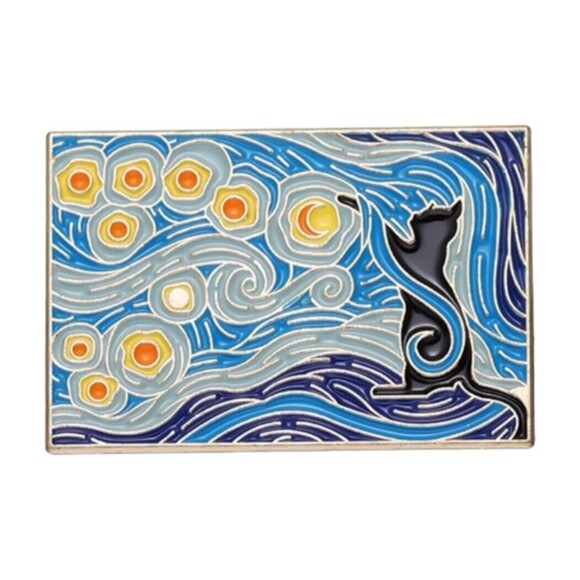 Starry Night Black Cat Enamel Pin Van Gogh Oil Painting Brooch Lapel Badge Set 4 - Picture 4 of 14
